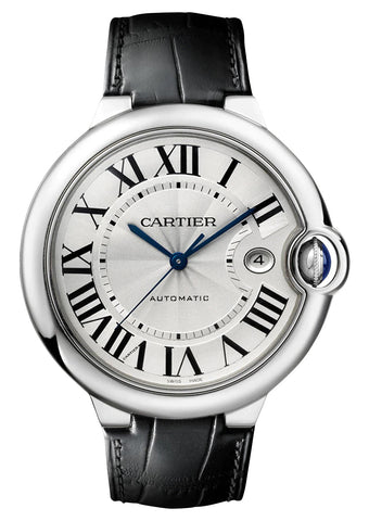 Cartier Ballon Bleu Automatic Stainless Steel Silver - Tone Dial Black Leather Strap Date Mens Watch W69016Z4 - WAB - Shipping Dept.