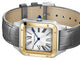 Cartier Santos - Dumont XL Manual Wind Stainless Steel & 18K Yellow Gold Silver Dial Gray Leather Strap Mens Watch W2SA0034 - Watches & Beyond