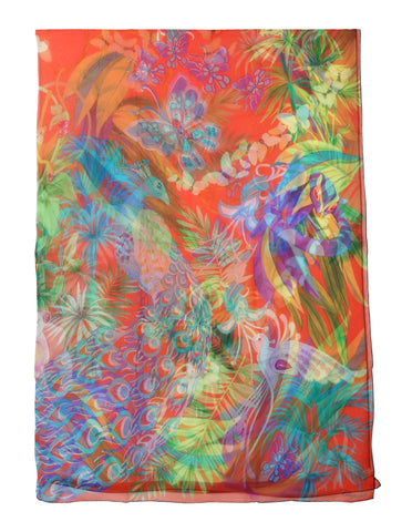 Chopard Animal World Coral/Turquoise Organic Silk Chiffon Womens Stole/Scarf 95005 - 0473 - Watches & Beyond