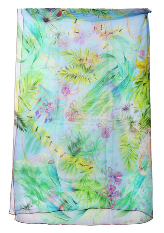 Chopard Animal World Light Blue/Green Organic Silk Chiffon Womens Stole/Scarf 95005 - 0472 - Watches & Beyond