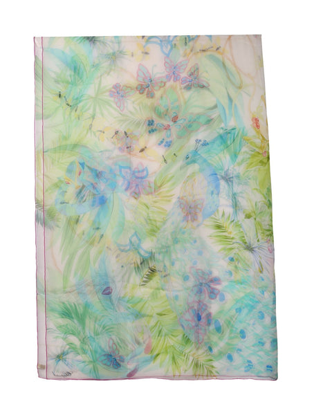 Chopard Animal World Off - White/Green Organic Silk Chiffon Womens Stole/Scarf 95005 - 0469 - Watches & Beyond