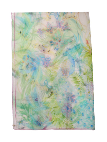 Chopard Animal World Off - White/Green Organic Silk Chiffon Womens Stole/Scarf 95005 - 0469 - Watches & Beyond
