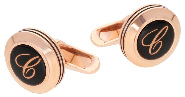 Chopard Classic "C" Rose Gold - Plated Steel & Glass Mens Cufflinks 95014 - 0054 - Watches & Beyond
