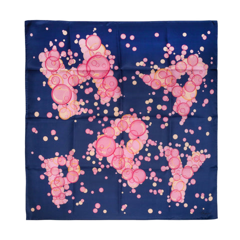 Chopard Happy Bubbles Navy Blue Organic Silk Twill Womens Foulard Scarf 95002 - 0720 - Watches & Beyond