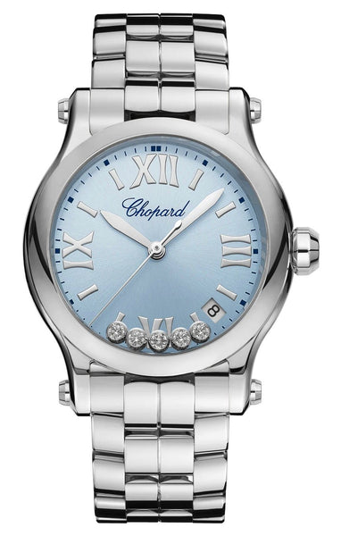 Chopard Happy Sport Stainless Steel Blue Dial Diamonds Date Quartz Womens Watch 278582 - 3008 - Watches & Beyond