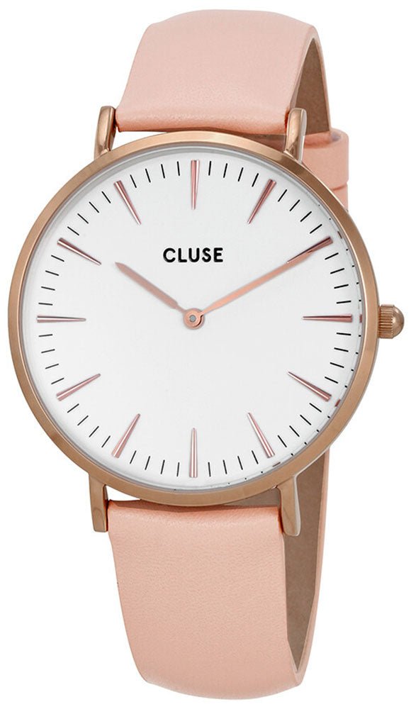 Cluse La Boheme Pink Leather Rose Gold Plated Steel White Dial Womens Watch CL18014 - WAB - Shipping Dept.