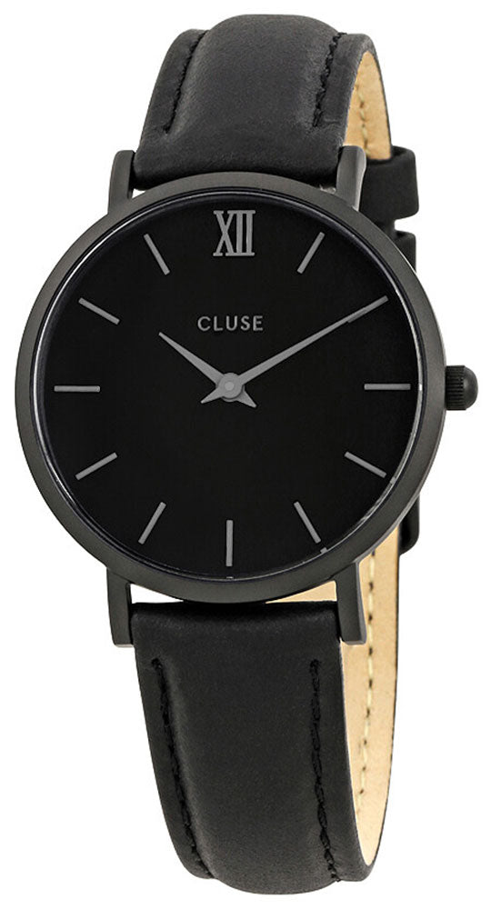 Cluse Minuit Black Leather Black Stainless Steel Black Dial Womens Watch CL30008 - WAB - Shipping Dept.