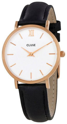 Cluse Minuit Black Leather Rose Gold Plated Steel White Dial Womens Watch CL30003 - WAB - Shipping Dept.