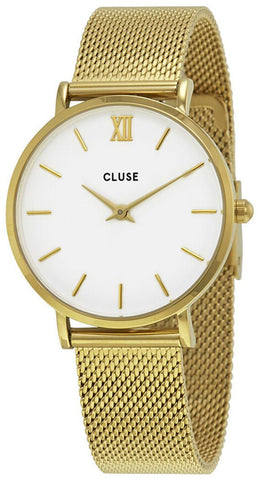 Cluse Minuit Gold Plated Stainless Steel Mesh White Dial Womens Watch CL30010 - WAB - Shipping Dept.