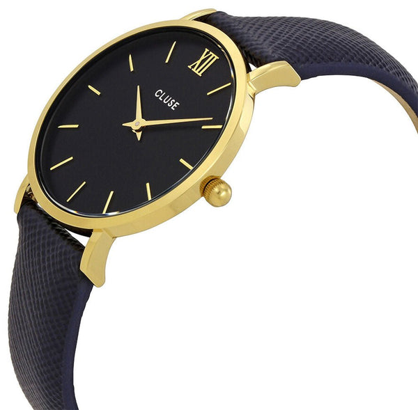 Cluse Minuit Gold Plated Steel Midnight Blue Leather Womens Watch CL30