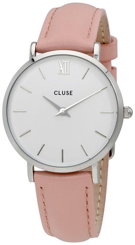 Cluse Minuit Pink Leather Strap White Dial Quartz Womens Watch CL30005 - WAB - Shipping Dept.