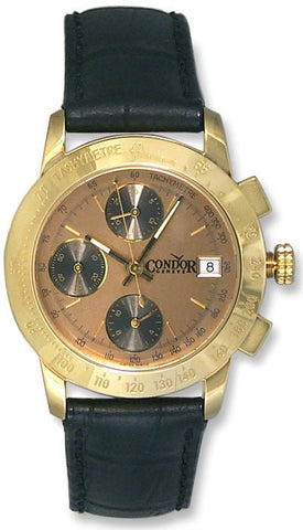 Condor Automatic Chronograph Tachymetre Scale 18k Gold Mens Strap Watch Date 18kt - WAB - Shipping Dept.