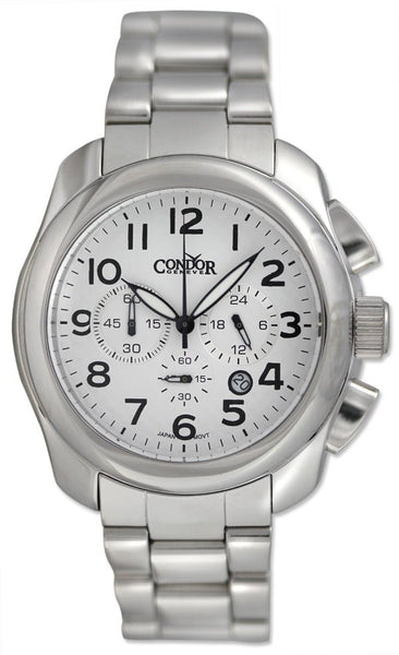 Condor Classic Chronograph Stainless Steel Mens Watch Date White Dial CWS109 - WAB - Shipping Dept.