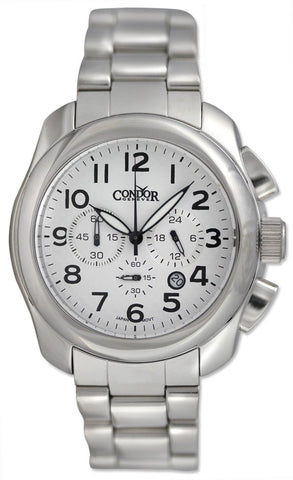 Condor Classic Chronograph Stainless Steel Mens Watch Date White Dial CWS109 - WAB - Shipping Dept.