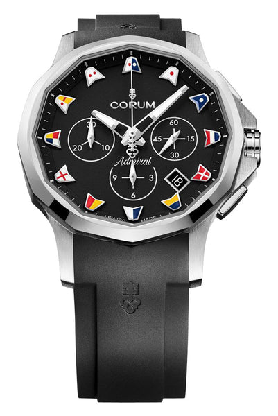 Corum Admiral 42 Automatic Chronograph Stainless Steel Black Dial Black Rubber Strap Date Mens Watch 984.111.20/F371 AN52 - WAB - Shipping Dept.