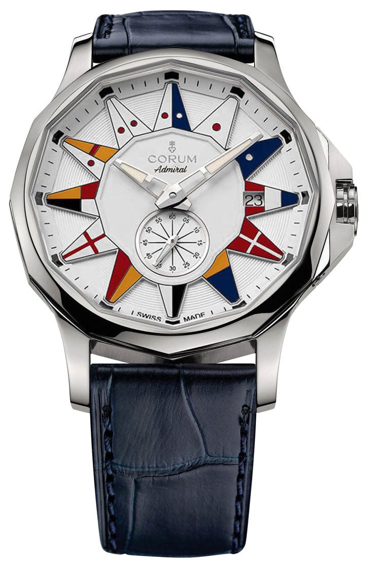 Corum Admiral Legend 42 Automatic Stainless Steel White Dial Blue Leather Strap Date Mens Watch 395.101.20/0F03 AA12 - WAB - Shipping Dept.