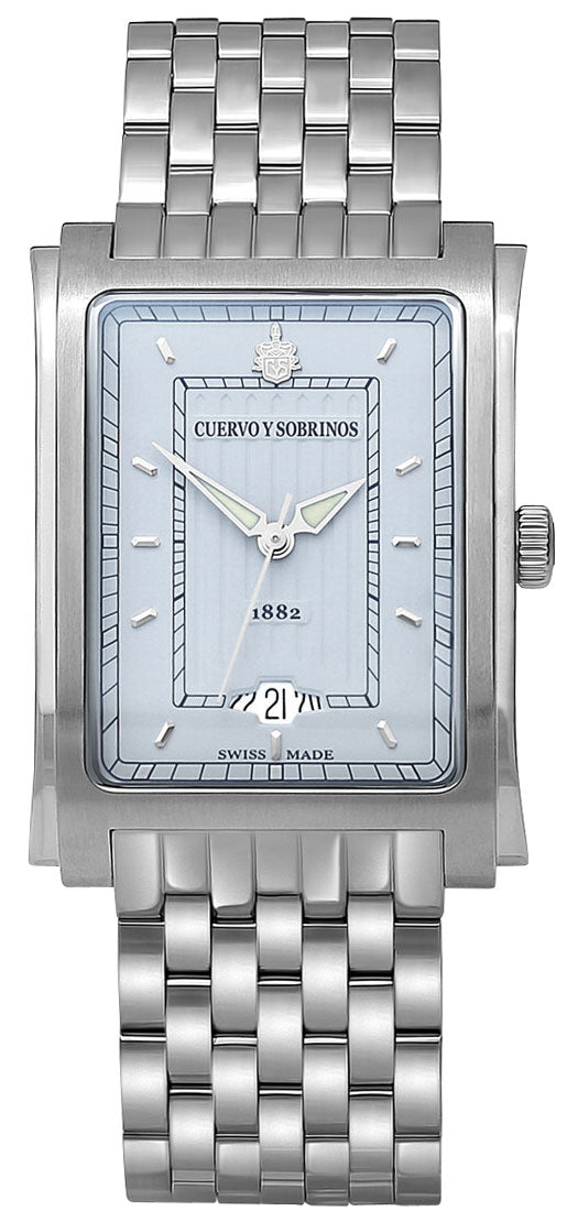 Cuervo y Sobrinos Prominente Señora Caramelo Automatic Stainless Steel Blue Dial Date Unisex Watch 1015.1CE - Watches & Beyond