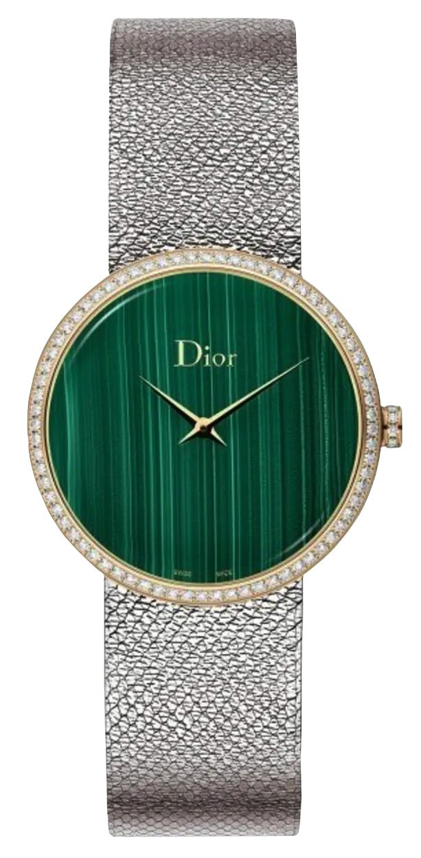 Dior La D de Dior Satine Stainless Steel and 18k Yellow Gold Green Dial Diamonds Quartz Womens Watch CD043120M002 - WAB - Shipping Dept.