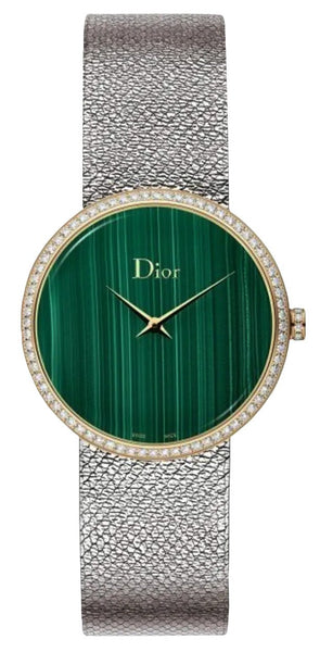 Dior La D de Dior Satine Stainless Steel and 18k Yellow Gold Green Dial Diamonds Quartz Womens Watch CD043120M002 - WAB - Shipping Dept.