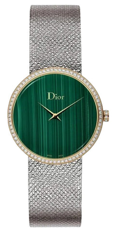 Dior La D de Dior Satine Stainless Steel and 18k Yellow Gold Green Dial Diamonds Quartz Womens Watch CD043120M002 - WAB - Shipping Dept.