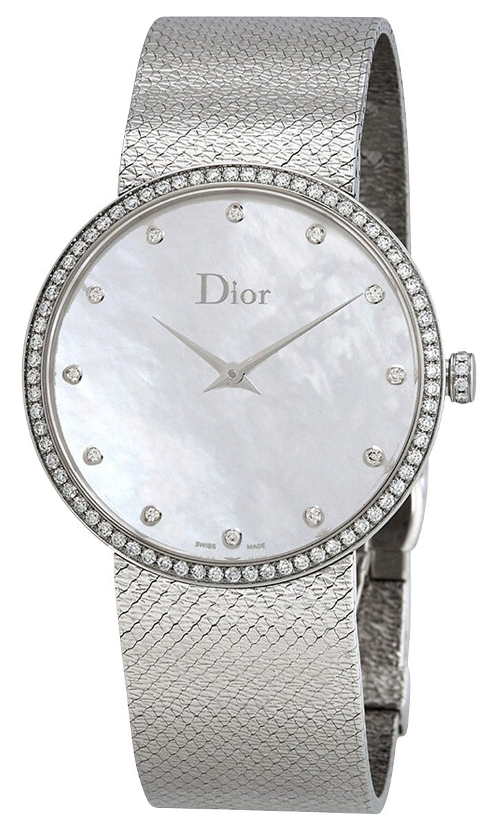 Dior La D de Dior Satine Stainless Steel Mesh Mother - of - Pearl Dial Diamonds Quartz Womens Watch CD043115M001 - WAB - Shipping Dept.