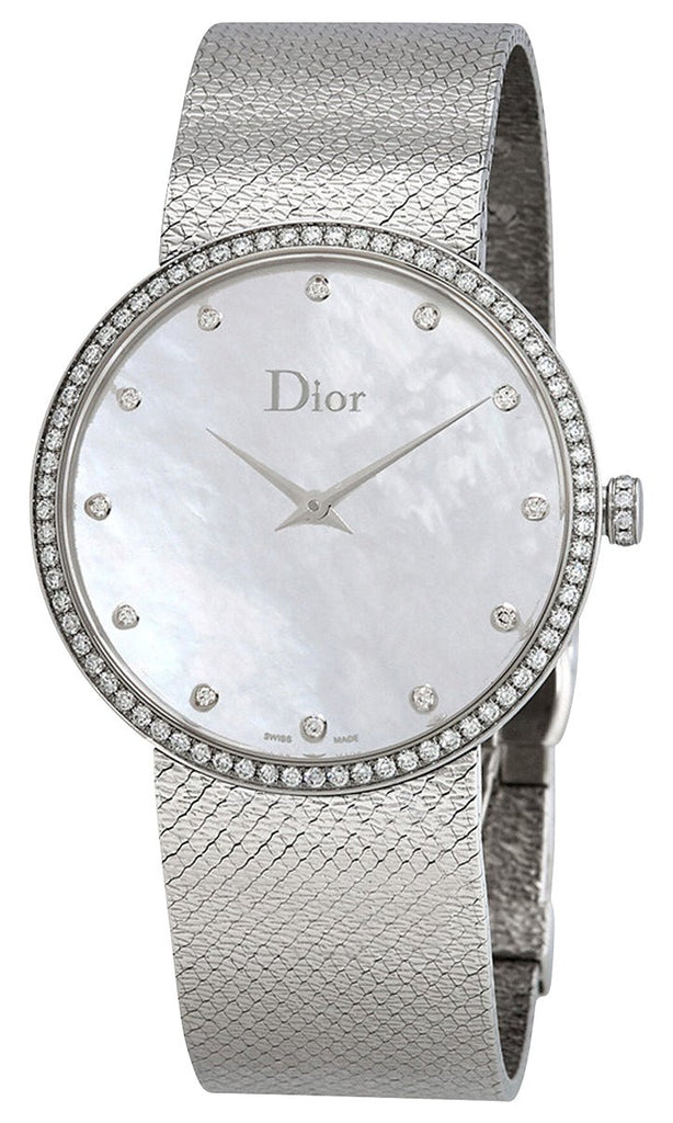 Dior La D de Dior Satine Stainless Steel Mesh Mother-of-Pearl Dial Dia