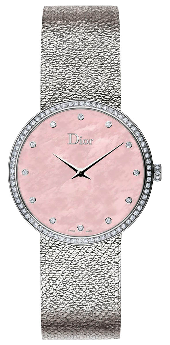 Dior La D de Dior Satine Stainless Steel Mesh Pink Mother - Of - Pearl Dial Diamonds Quartz Womens Watch CD043115M002 - WAB - Shipping Dept.