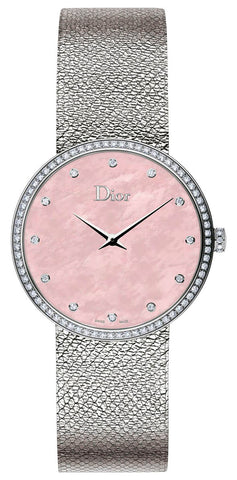 Dior La D de Dior Satine Stainless Steel Mesh Pink Mother - Of - Pearl Dial Diamonds Quartz Womens Watch CD043115M002 - WAB - Shipping Dept.