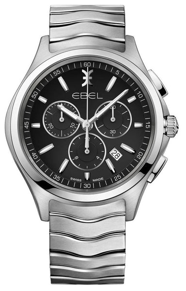 Ebel Wave Chronograph Stainless Steel Black Dial Date Quartz Mens Watch 1216342 - WAB - Shipping Dept.