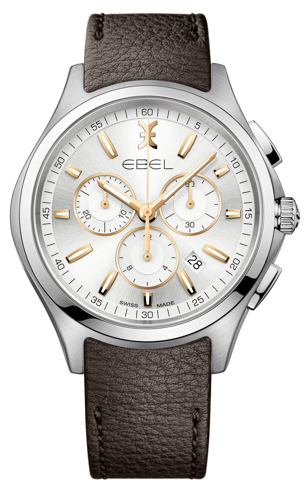 Ebel Wave Chronograph Stainless Steel Brown Leather Strap Silver Dial Date Quartz Mens Watch 1216341 - WAB - Shipping Dept.