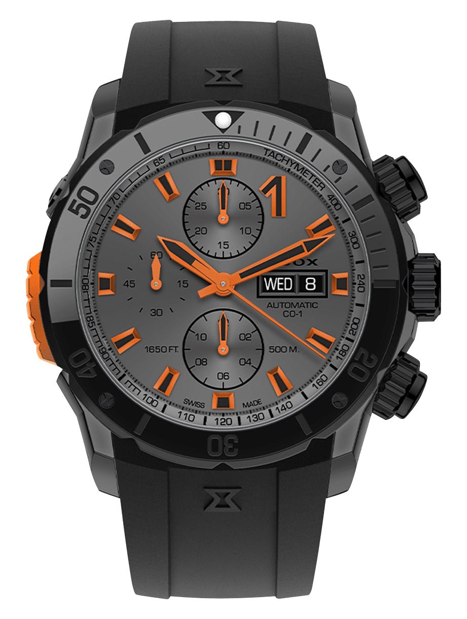 Edox CO - 1 Automatic Chronograph Gray PVD Gray Dial Black Rubber Strap Day/Date Divers Mens Watch 01128 - 37GNNOCA - GNO - Watches & Beyond