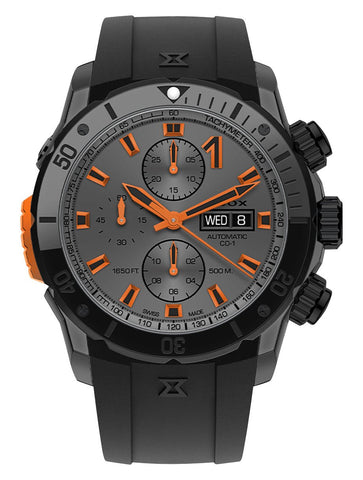 Edox CO - 1 Automatic Chronograph Gray PVD Gray Dial Black Rubber Strap Day/Date Divers Mens Watch 01128 - 37GNNOCA - GNO - Watches & Beyond