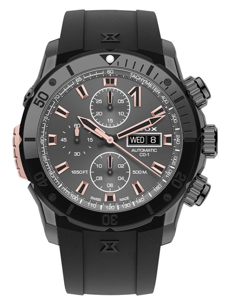 Edox CO - 1 Automatic Chronograph Gray PVD Gray Dial Black Rubber Strap Day/Date Divers Mens Watch 01128 - 37GNRCA - GNR - Watches & Beyond
