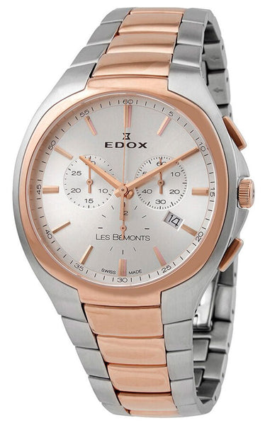 Edox Les Bemonts Chronograph Ultra Slim Two - Tone Stainless Steel Silver Dial Date Quartz Mens Watch 10239 - 357R - AIR - WAB - Shipping Dept.