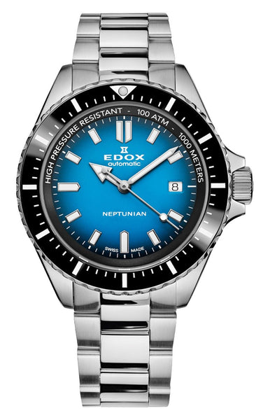 Edox Neptunian Automatic Stainless Steel Blue Dial Date Divers Mens Watch 80120 - 3NM - BUIDN - Watches & Beyond