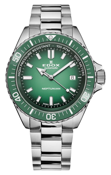 Edox Neptunian Automatic Stainless Steel Green Dial Date Divers Mens Watch 80120 - 3VM - VDN1 - WAB - Shipping Dept.