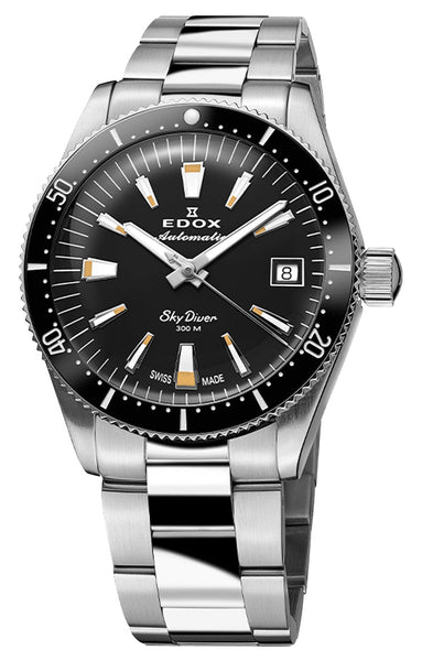 Edox Skydiver Automatic Stainless Steel Black Dial Date Divers Unisex Watch 80131 - 3NM - NIB - Watches & Beyond