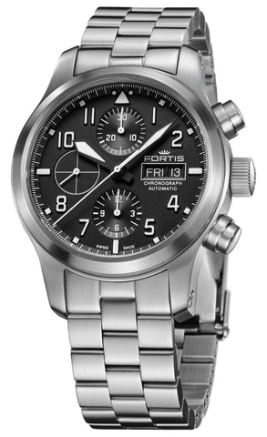 Fortis Aeromaster Automatic Chronograph Stainless Steel Black Dial Day/Date Divers Mens Watch F4040000 - WAB - Shipping Dept.