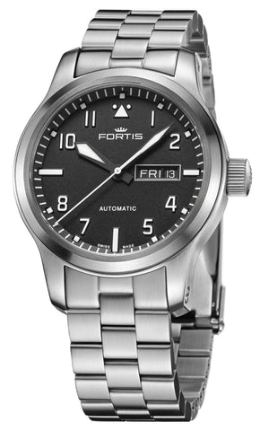 Fortis Aeromaster Automatic Stainless Steel Black Dial Day/Date Divers Mens Watch F4020008 - WAB - Shipping Dept.