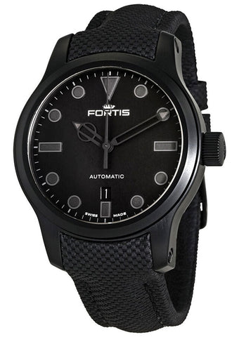 Fortis Shoreliner Vik Beach Automatic Black PVD Black Dial Black Textile Strap Date Divers Mens Watch F4020003 - WAB - Shipping Dept.