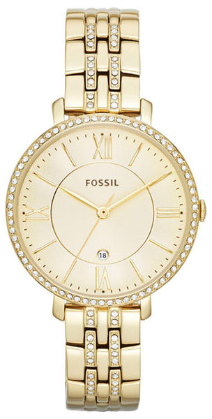 Fossil Jacqueline Gold - Tone Stainless Steel Gold - Tone Dial Crystals Date Quartz Womens Watch ES3547 - WAB - Shipping Dept.