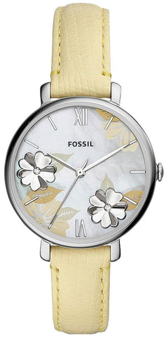 Fossil Jacqueline Three - Hand Mother - of - Pearl Floral Dial Lemon Leather Womens Watch ES4812 - WAB - Shipping Dept.