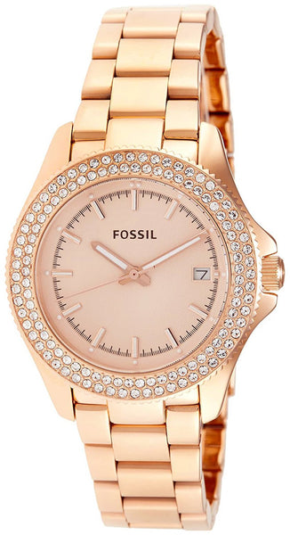 Fossil Retro Traveller Rose Gold - Tone Stainless Steel Rose Gold Dial Date Crystals Quartz Womens Watch AM4454 - WAB - Shipping Dept.