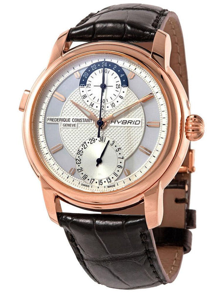 Frederique Constant Classic Hybrid Manufacture Automatic Mens Horological Smartwatch Worldtimer Rose Gold Plated Brown Leather FC - 750V4H4 - WAB - Shipping Dept.