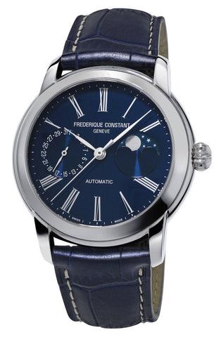 Frederique Constant Classic Moonphase Manufacture Automatic Blue Dial Blue Leather Strap Mens Watch FC - 712MN4H6 - WAB - Shipping Dept.