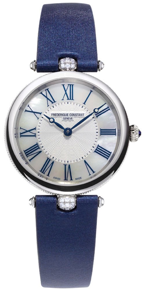 Frederique Constant Classics Art Deco Stainless Steel Blue Satin Strap Mother - of - Pearl Dial Diamonds Quartz Womens Watch FC - 200MPWN2AR2D6 - WAB - Shipping Dept.