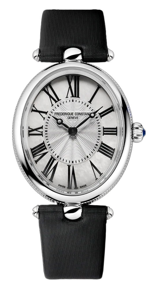 Frederique Constant Classics Art Deco Stainless Steel Oval Case Mother - of - Pearl Dial Black Satin Strap Quartz Womens Watch FC - 200MPW2V6 - WAB - Shipping Dept.