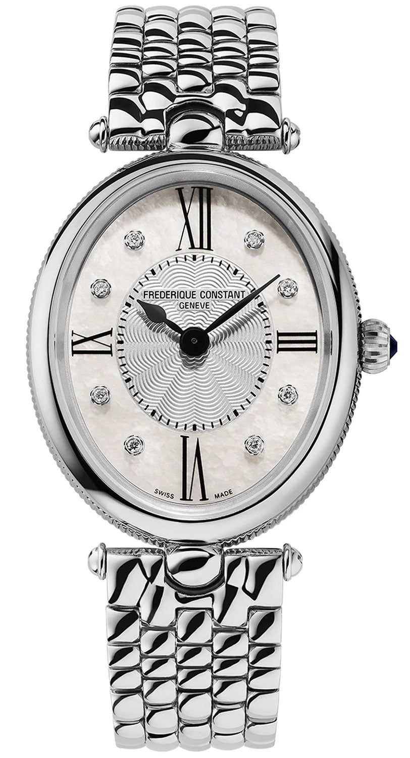 Frederique Constant Classics Art Deco Stainless Steel Oval Case Mother - of - Pearl Dial Diamonds Quartz Womens Watch FC - 200RMPW2V6B - WAB - Shipping Dept.