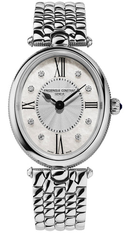 Frederique Constant Classics Art Deco Stainless Steel Oval Case Mother - of - Pearl Dial Diamonds Quartz Womens Watch FC - 200RMPW2V6B - WAB - Shipping Dept.