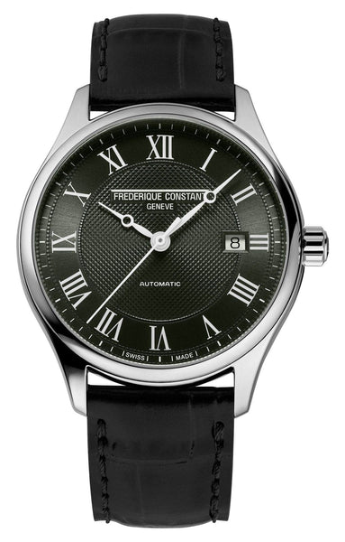 Frederique Constant Classics Automatic Stainless Steel Khaki Green Dial Black Leather Strap Date Mens Watch FC - 303MCK5B6 - Watches & Beyond